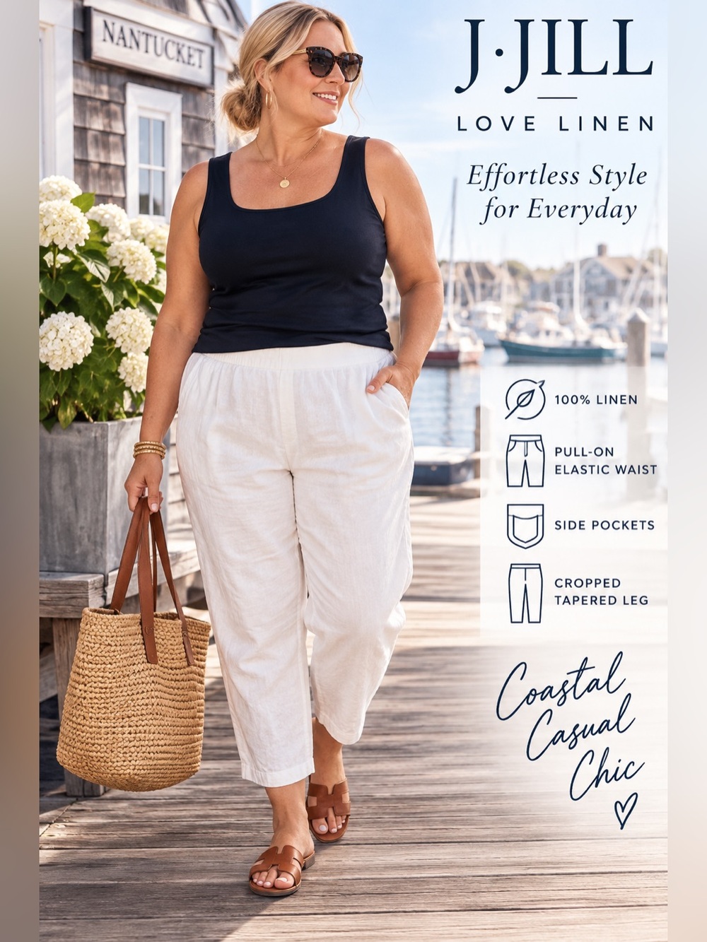 J.Jill Love Linen Pants 2X White 100% Linen Pull On Cropped Coastal